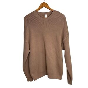 Alo Mens Sweater Small Gravel Beige Domain Rib Knit Crewneck Oversized Heavy